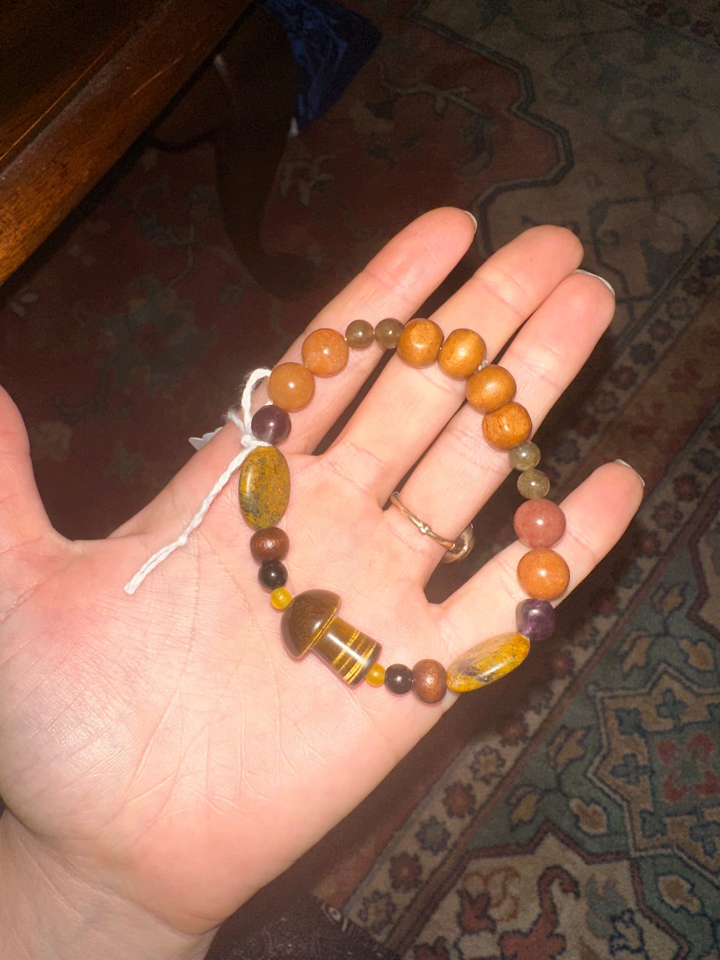 Mushroom + wooden beads bracelet
