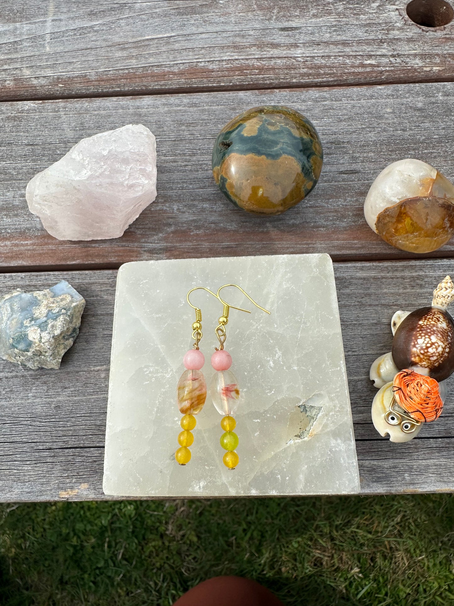 Rose Quartz + Yellow Aventurine Earrings