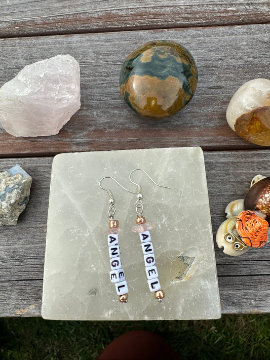 Gold + Rose Quartz Angel Earrings