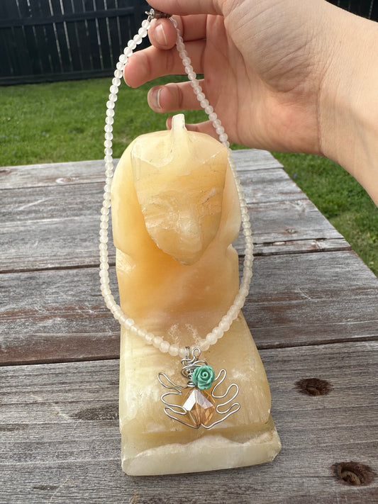 Quartz Rose Angel Necklace